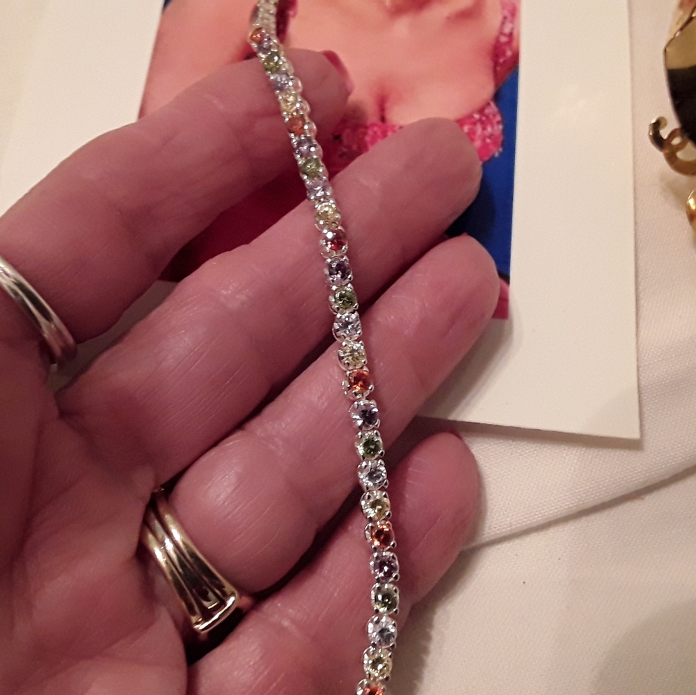 VTG 925 STERLING MULTI-GEMSTONE TENNIS BRACELET 7" - Picture 8 of 16